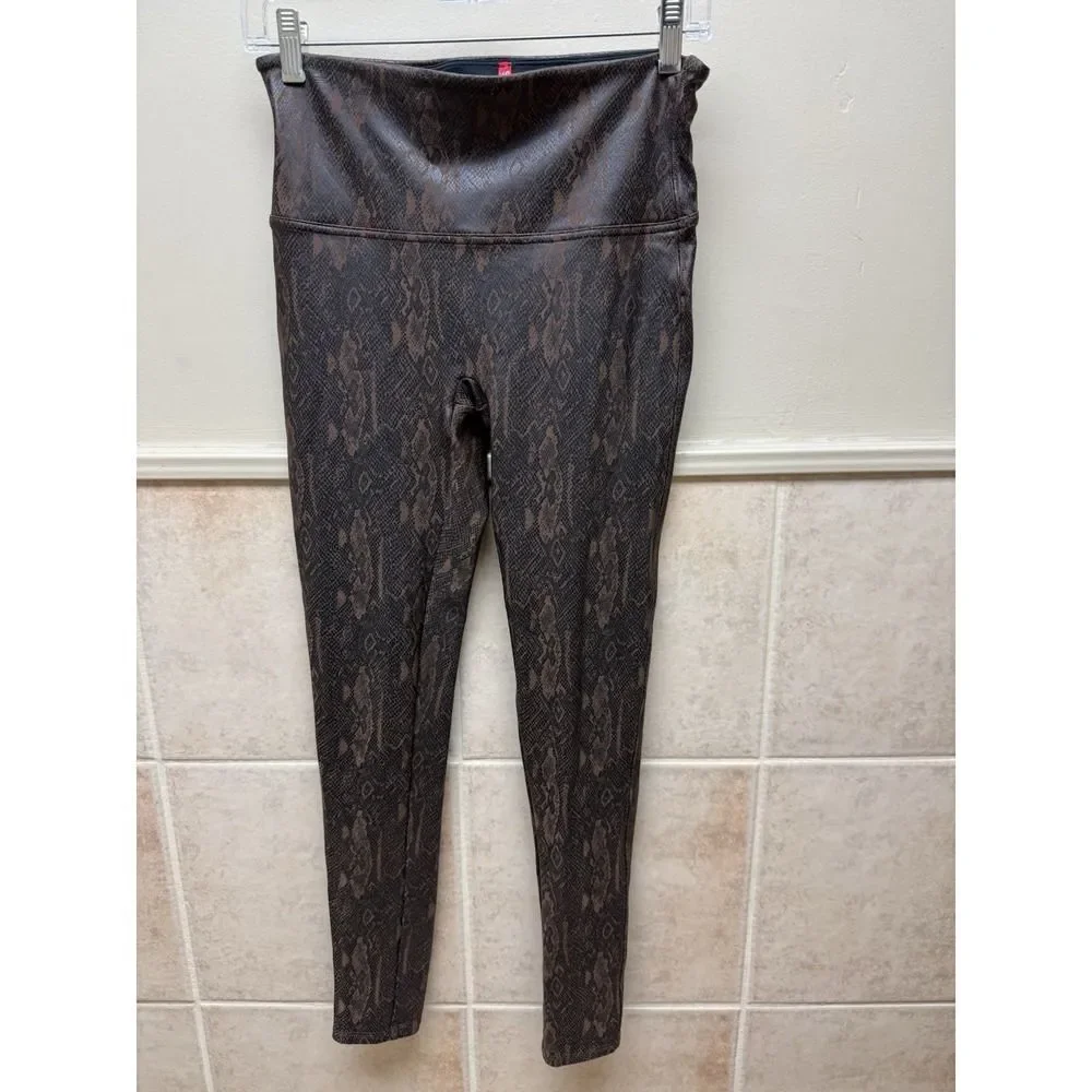 Spanx Faux Leather Snakeskin Leggings. High Rise. Brown. Sz L